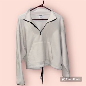 PINK cream quarter zip sweatshirt with tie to cinch in the waist size large